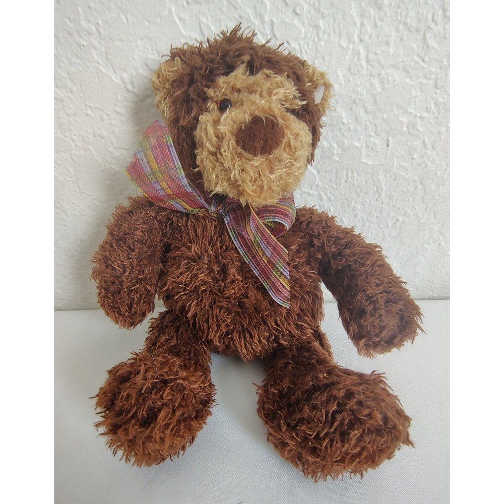 GUND Sandy Brown Plush Stuffed Bear With Rainbow Ribbon - 8" - 2013